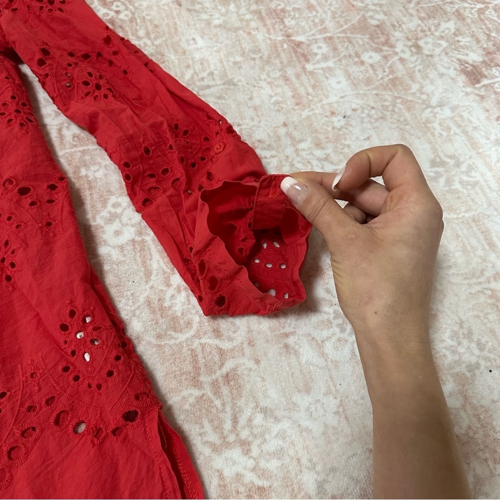 Eyelet 100% Cotton Red Button Up Top - Picture 4 of 10